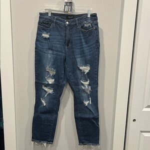 Judy Blue Distressed Boyfriend Jeans - Dark Blue